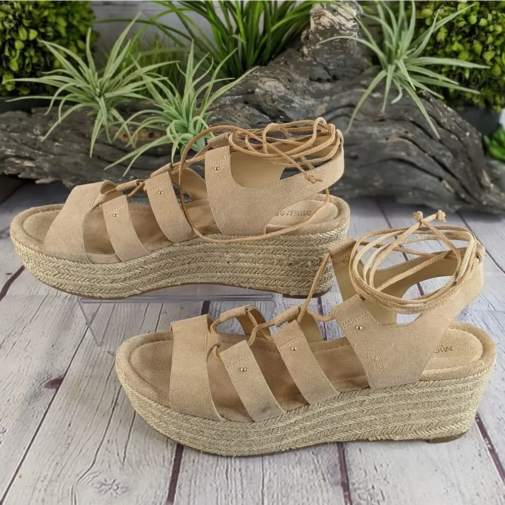 MICHAEL KORS Sofia Lace-Up Mid-Wedge Sandals